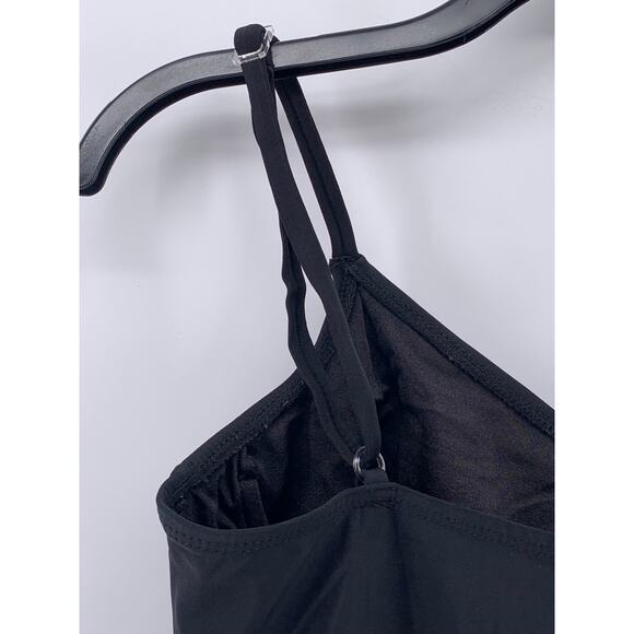 CAZIMI Women's Black V-Neck Embroidered Flower Spaghetti-Strap Swim Top SZ 38C - Picture 7 of 11